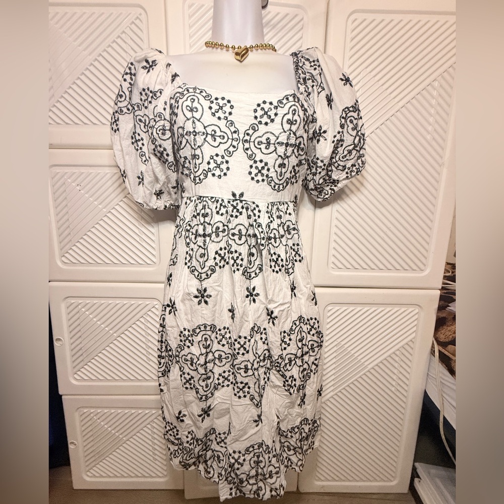 Elegant Black and White Embroidered Dress